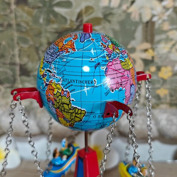 Vintage Tin Litho Globe Carousel Ride Rocket Riders by Josef Wagner West Germany - Picture 4 of 8